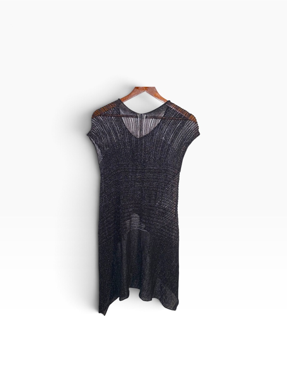 Stella Carakasi Metallic Knit Draped Tunic Small Charcoal Asymmetric size Small